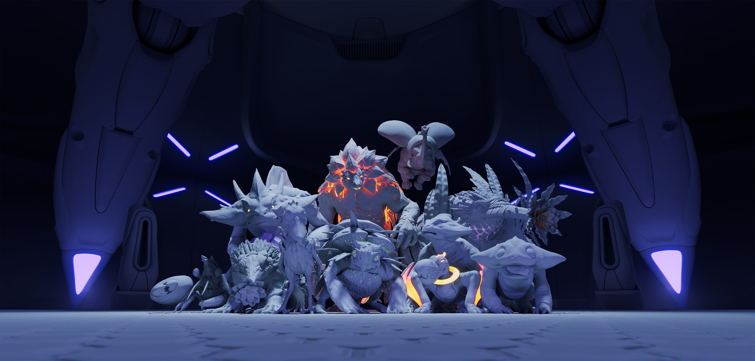 Illuvium Survival KeyArt — clay render 3