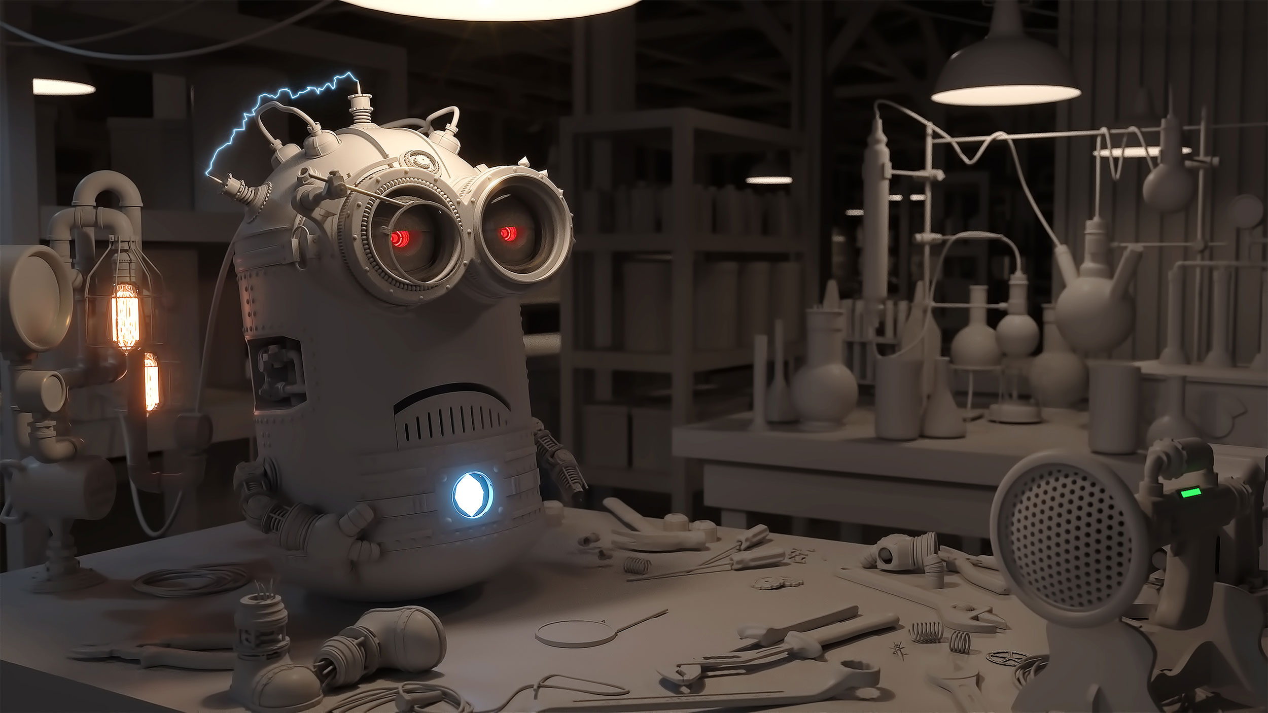 Steampunk Minion — clay render 7